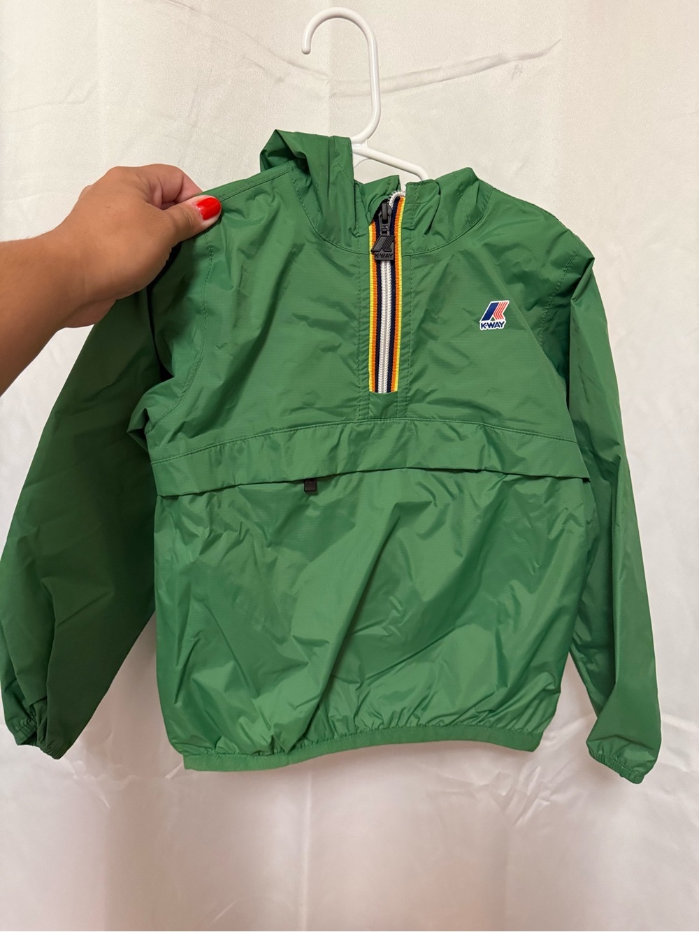 K-Way Green Kids Windbreaker with Blue Logo Patch